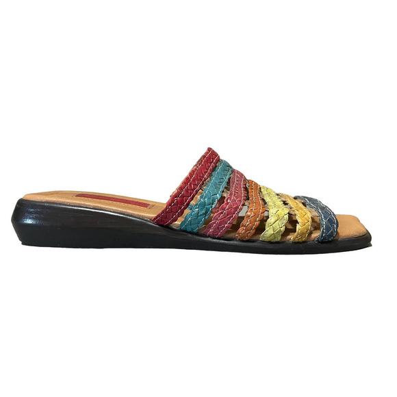 Coldwater Creek Women's Leather Sandals Slides Size‎ 7M Square Toe Multicolor - Picture 6 of 11